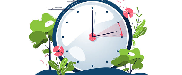 Illustration of a clock springing forward one hour for daylight saving time