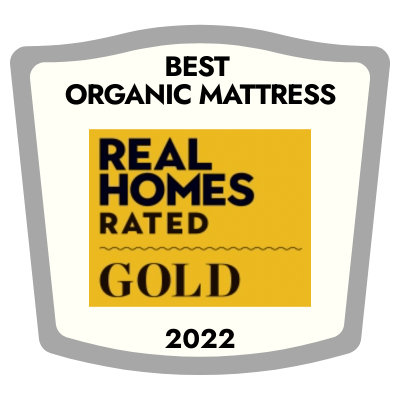 Real Homes Best Organic Mattress award badge