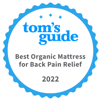 Toms Guide Best organic mattress for back pain relief award badge